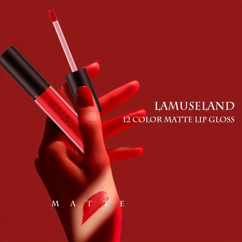 12-Color Matte Red Liquid Lipstick Set for Women, Waterproof & Long-Lasting