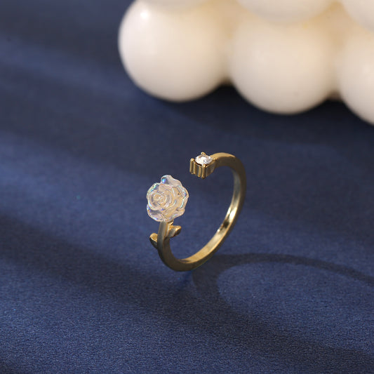 Camellia Flower Open Ring Adjustable Finger Jewelry