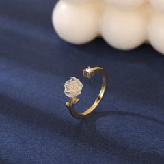 Camellia Flower Open Ring Adjustable Finger Jewelry