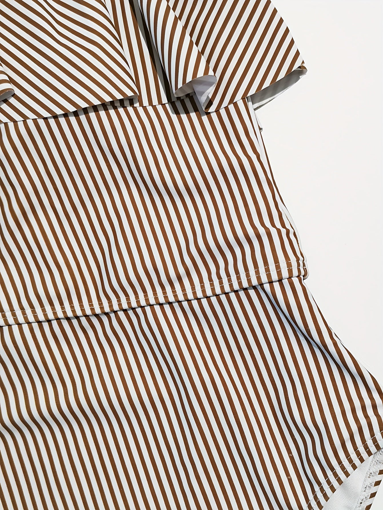 Ruffled Shoulder Striped Print Swimsuit One Piece