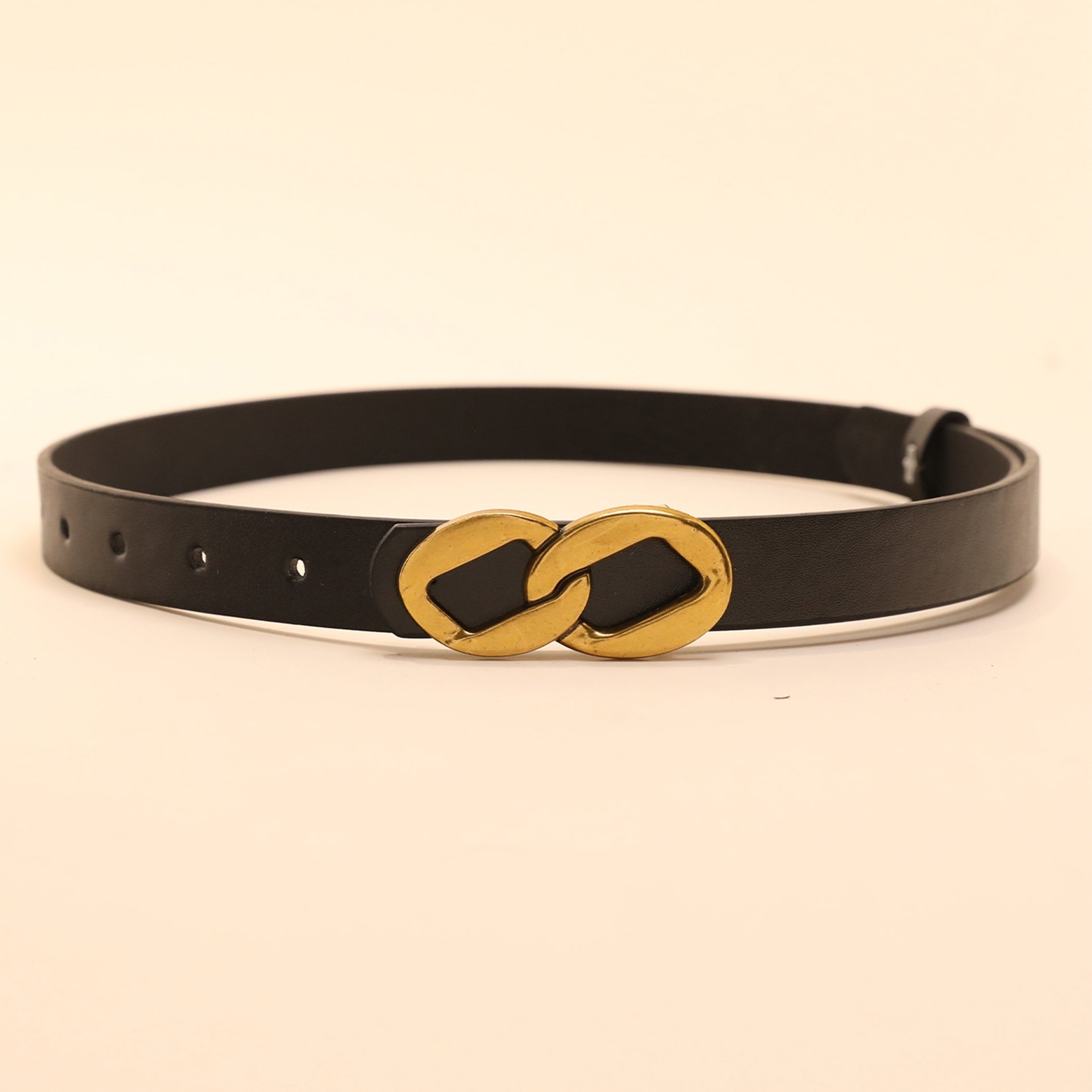 Double Round Buckle PU Belt Casual Vintage Belt for Women Men