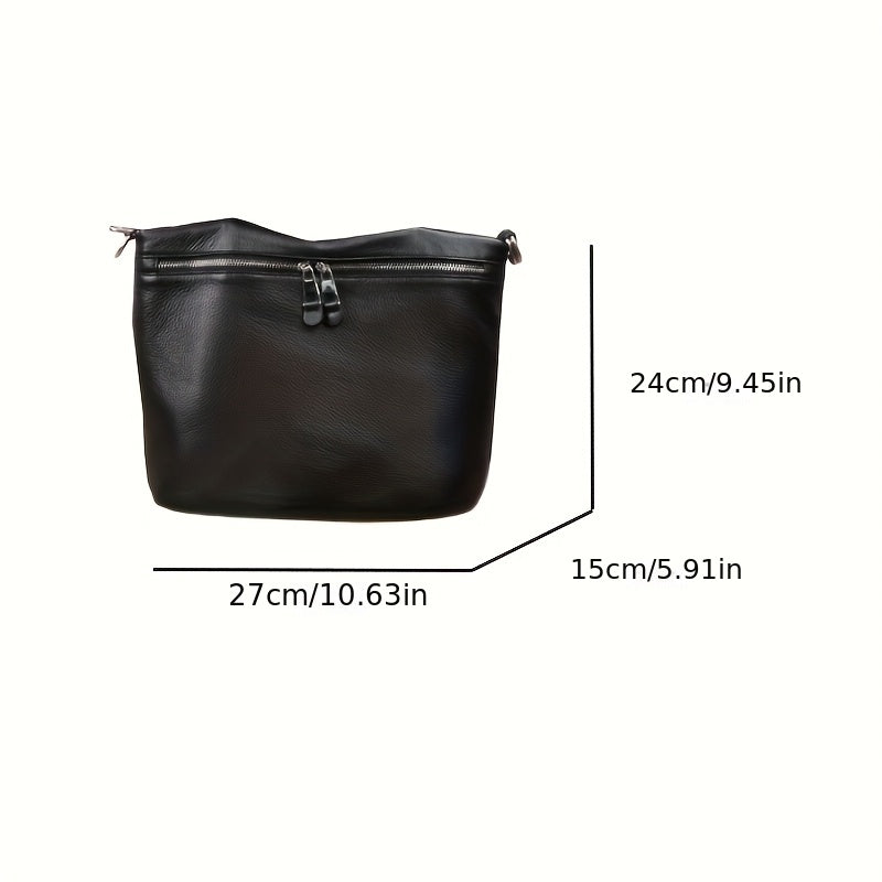Vintage Leather Handbag Zipper Closure Adjustable Strap