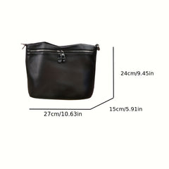 Vintage Leather Handbag Zipper Closure Adjustable Strap