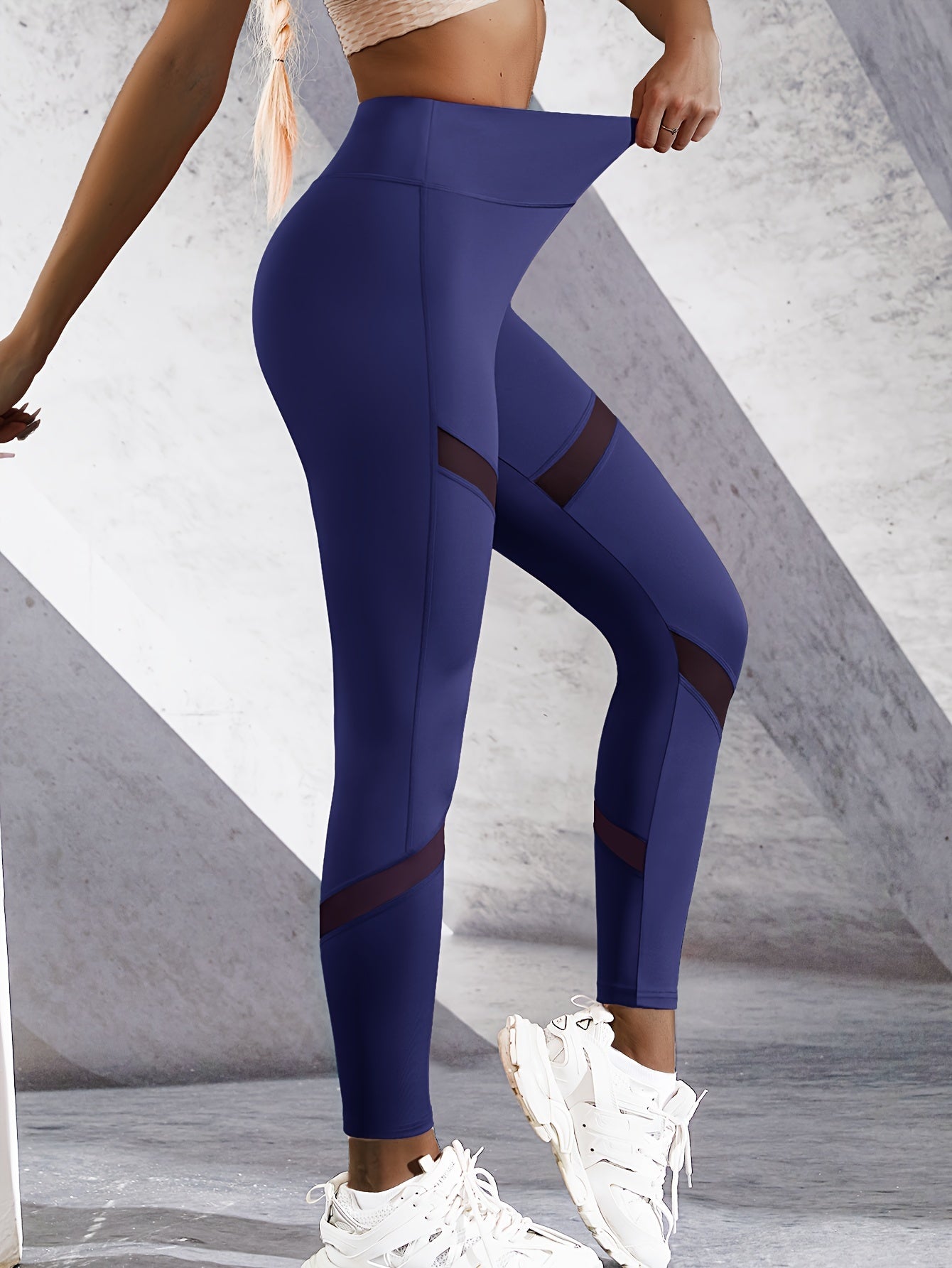 Mesh Contrast Breathable Leggings High Waist Yoga Pants