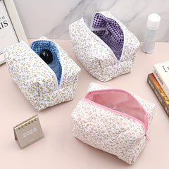 Floral Cotton Makeup Toiletry Bag Zippered Pouch