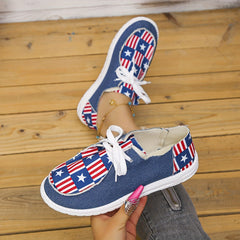 Women's 4th of July Flag Print Canvas Lace Up Low Top Shoes