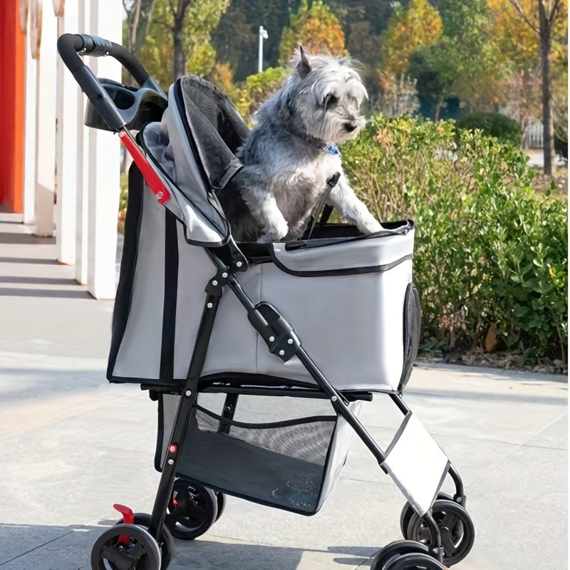 Lightweight Folding Dog Stroller 4 Wheels Portable Travel Carrier