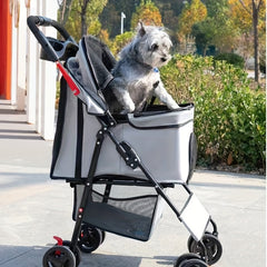 Lightweight Folding Dog Stroller 4 Wheels Portable Travel Carrier