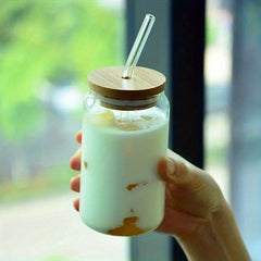 Clear Glass Cup With Bamboo Lid 12oz 20oz Can Beer Cup
