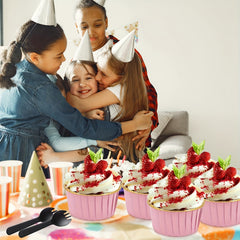 50pcs Disposable Muffin Cups With Lids, Spoons and Glossy Cupcake Liners