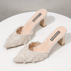 Women's Tassel Block Heels Pointed Toe Dress Pumps