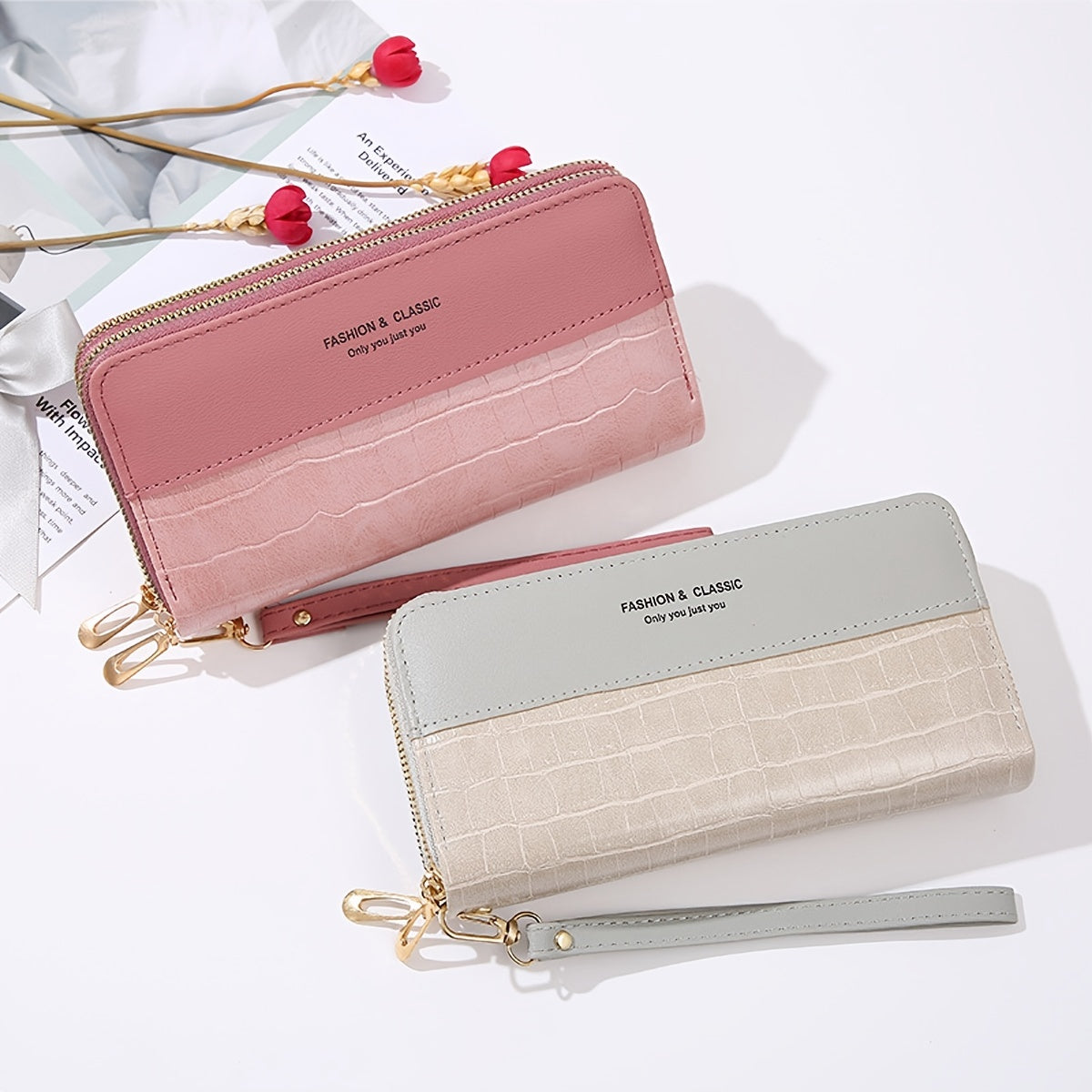 Crocodile Pattern Long Wallet Zipper Purse Clutch Bag