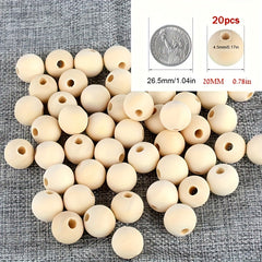 20pcs 20mm Natural Wooden Beads for DIY Crafts and Decorations