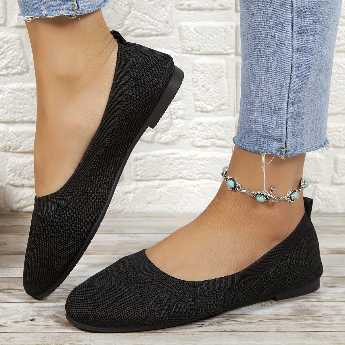 Women's Knitted Flat Shoes Soft Sole Slip On Casual Walking Flats