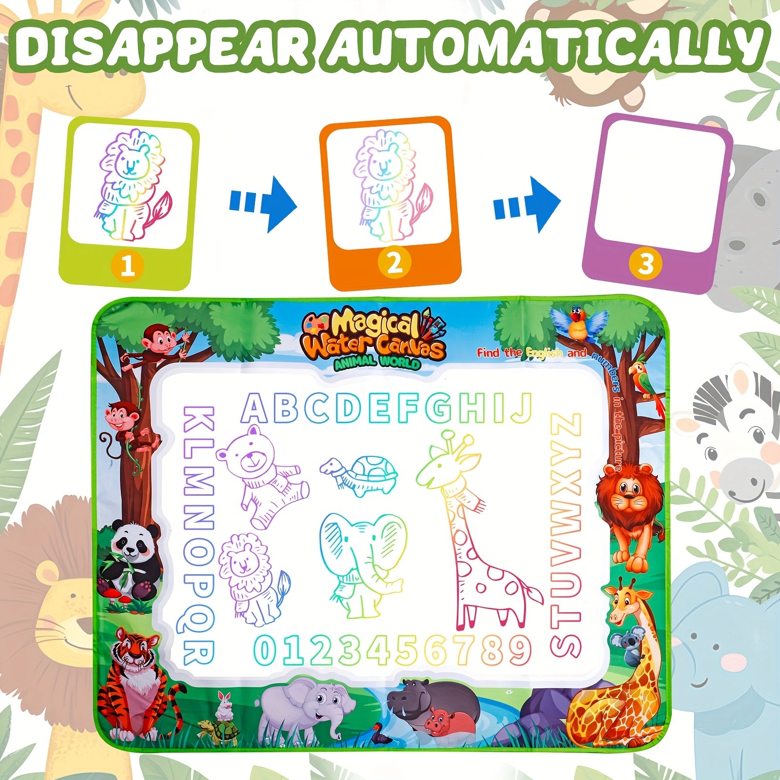 MQUDUO Large Kids Water Drawing Mat with Alphabet Numbers Animals