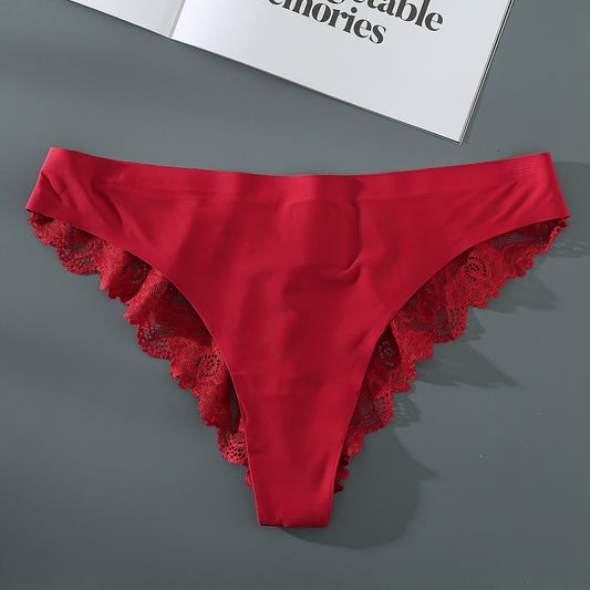 Solid Contrast Lace High Stretch Panties