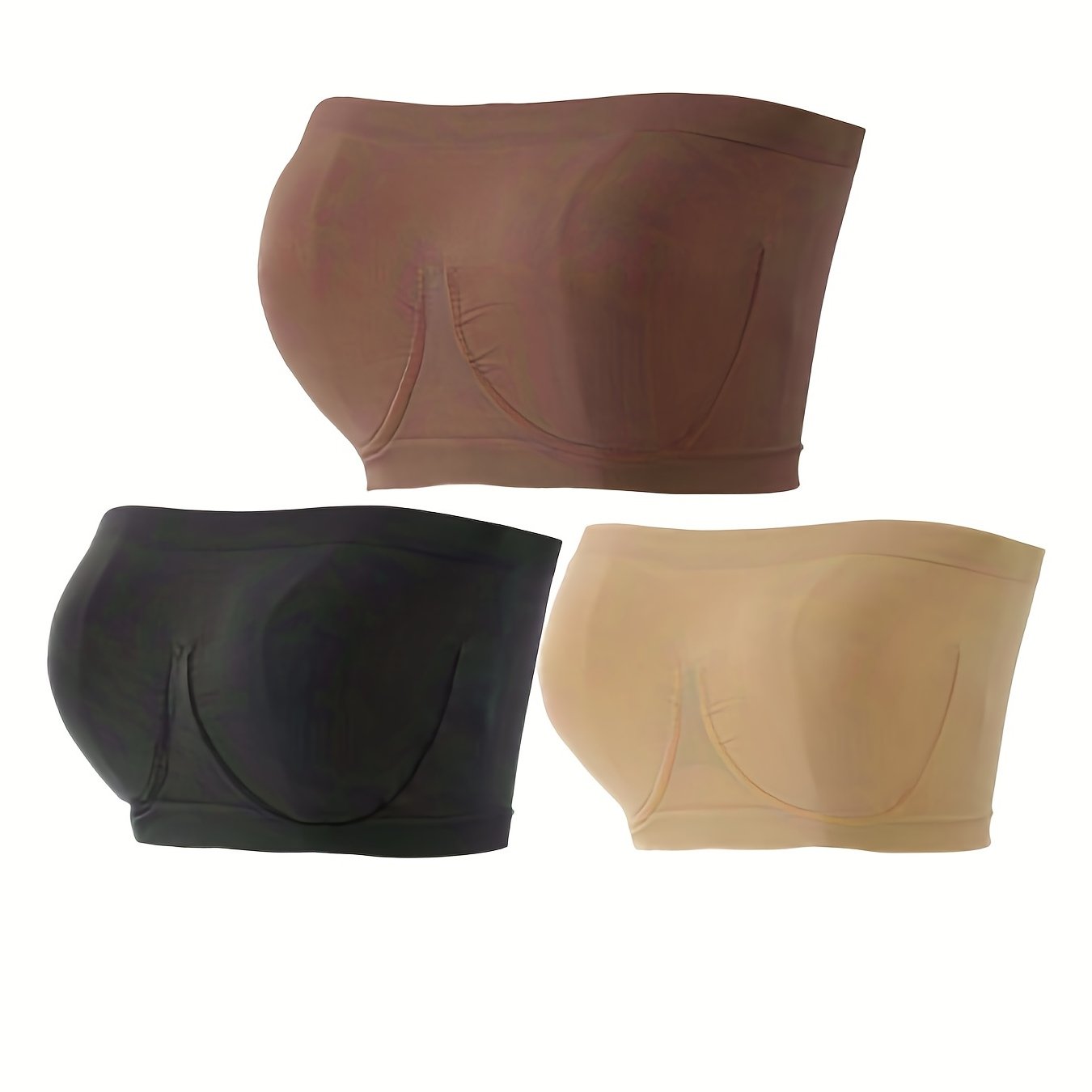 3pcs Strapless Bandeau Bra Comfort Stretchy Tube Top Women's Lingerie