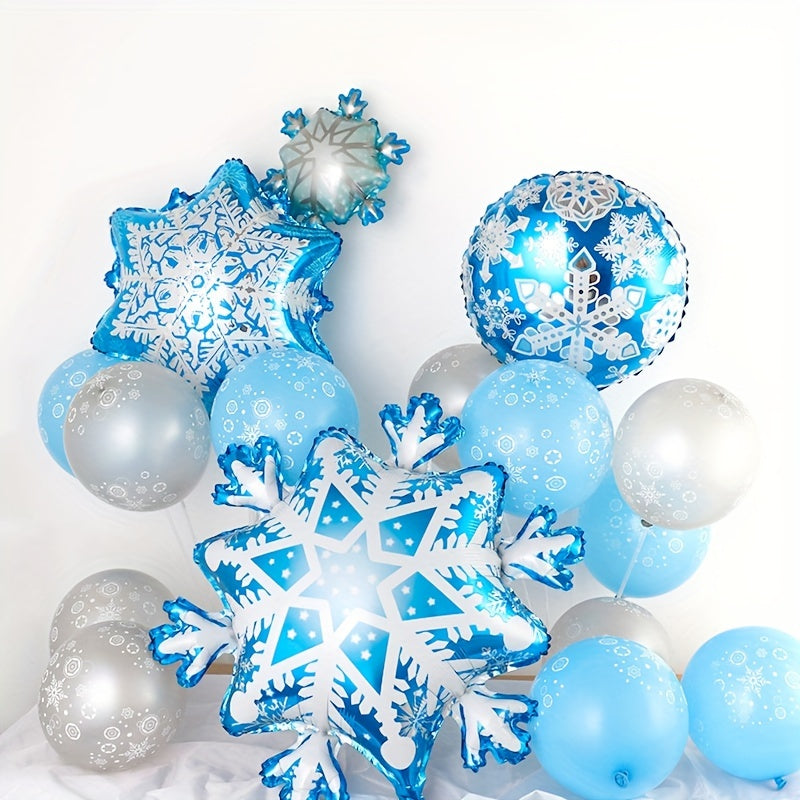 4pcs Snowflake Balloons Large And Small Snowflake Aluminum Foil Decorations