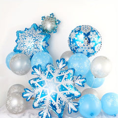 4pcs Snowflake Balloons Large And Small Snowflake Aluminum Foil Decorations