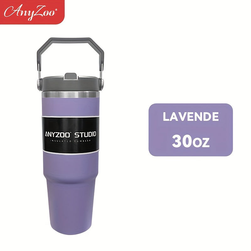 ANYZOO 30oz Stainless Steel Tumbler, Lid, Straw, Reusable, Dishwasher Safe