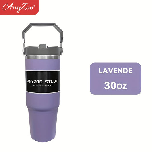 ANYZOO 30oz Stainless Steel Tumbler, Lid, Straw, Reusable, Dishwasher Safe