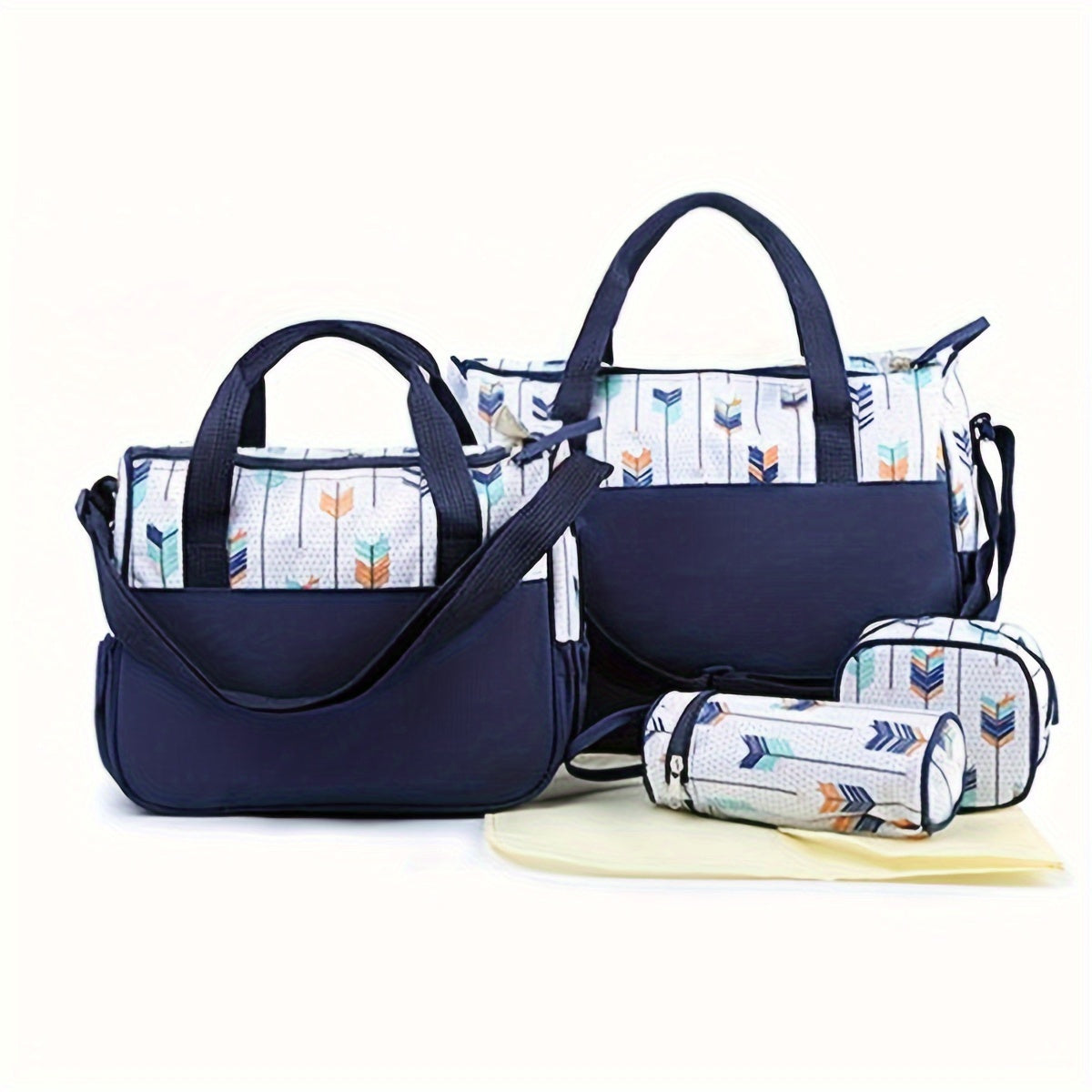 Set of 5 Diaper Bags Geometric Print Parent Bag Set with Shoulder Strap