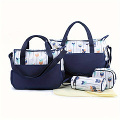 Set of 5 Diaper Bags Geometric Print Parent Bag Set with Shoulder Strap
