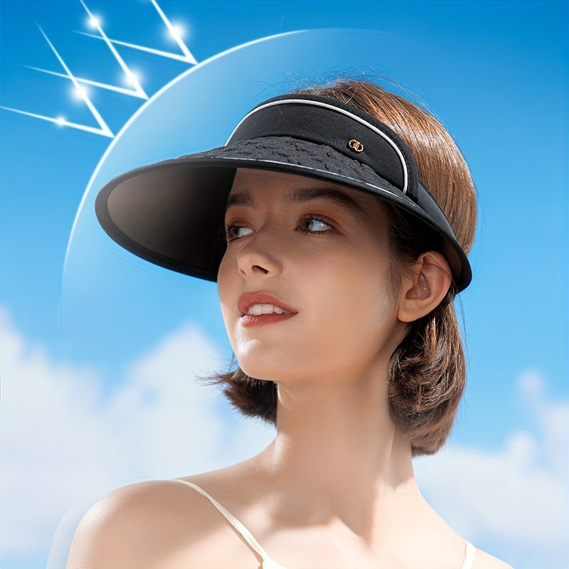 Embossed Women Visor Hat Wide Brim UV Protection Sun Hat