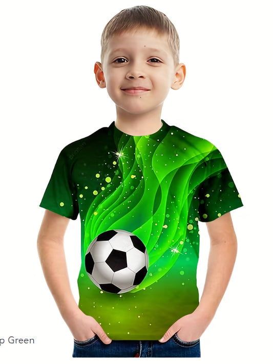 Boy's 3D Football Print T shirt Active Short Sleeve Tee Kids Clothing