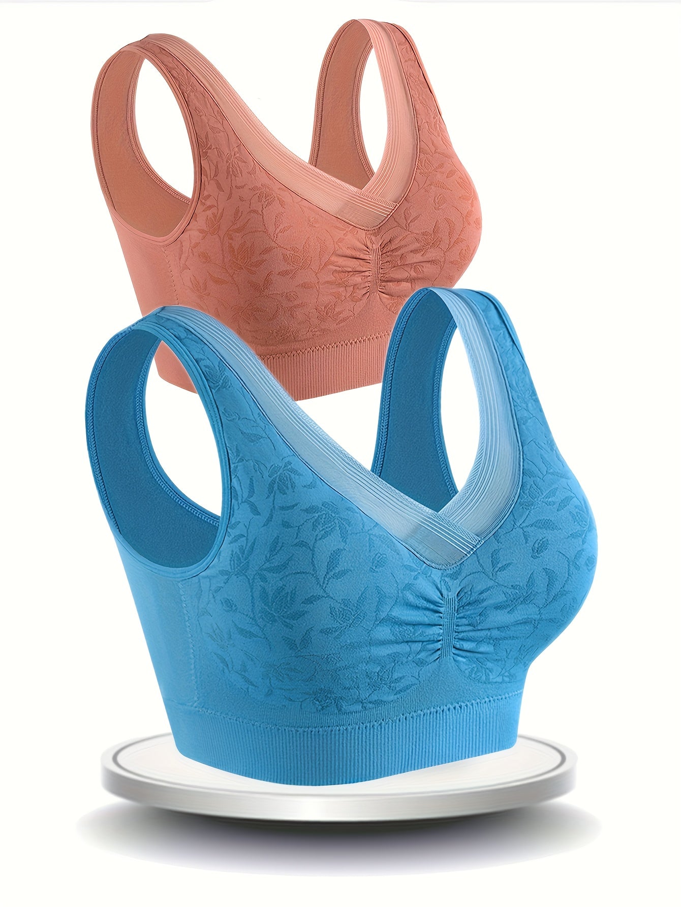 2pcs Jacquard Wireless Bras Full Coverage Comfortable & Breathable Women's Linge