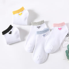 Girls Ruffled Heart Print Knit Ankle Socks Kids Accessories