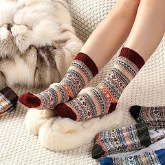 2 Pairs Geometric Pattern Socks Ethnic Style Mid Tube Women's Stockings