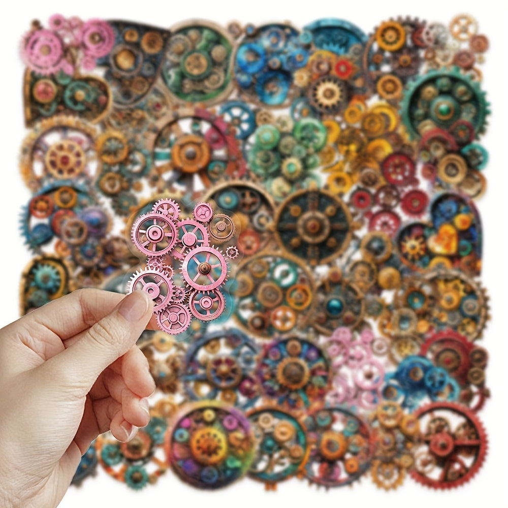 50pcs Steampunk Gears Stickers Colorful Metallic Self Adhesive Decals