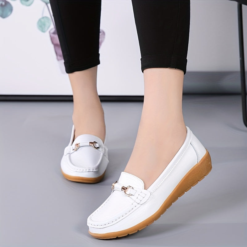 Women's Buckle Decor Flat Loafers Comfy Slip On Walking Shoes