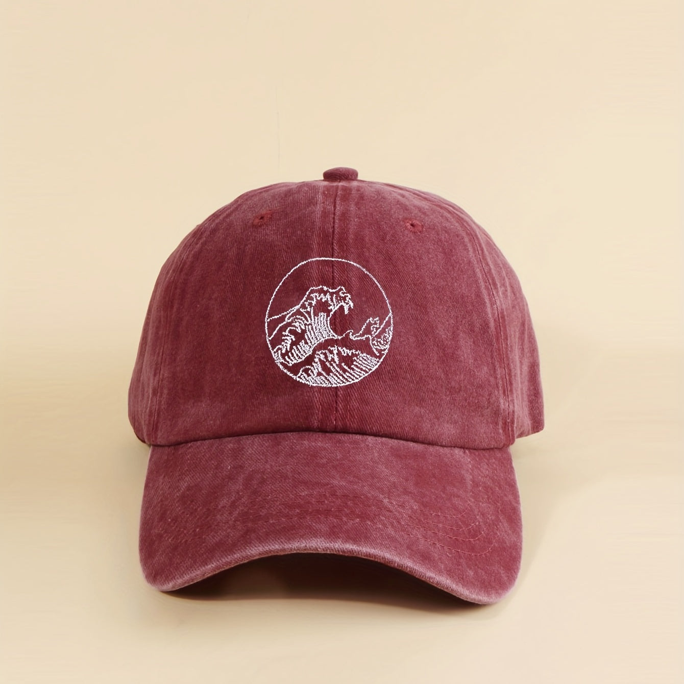 Wave Embroidery Baseball Cap Vintage Washed Distressed Dad Hat