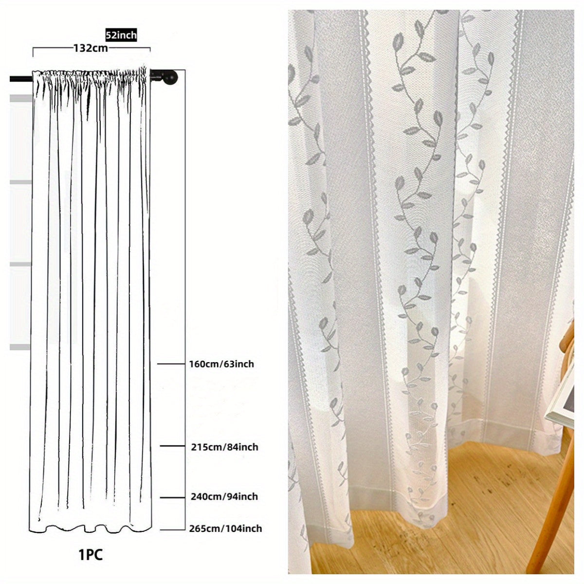 Jacquard Gauze Curtain Willow Sheer Curtain Rod Pocket Living Room Bedroom Decor