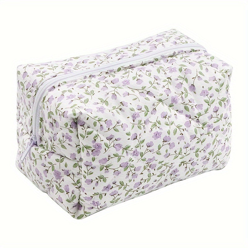 Floral Cotton Makeup Toiletry Bag Zippered Pouch