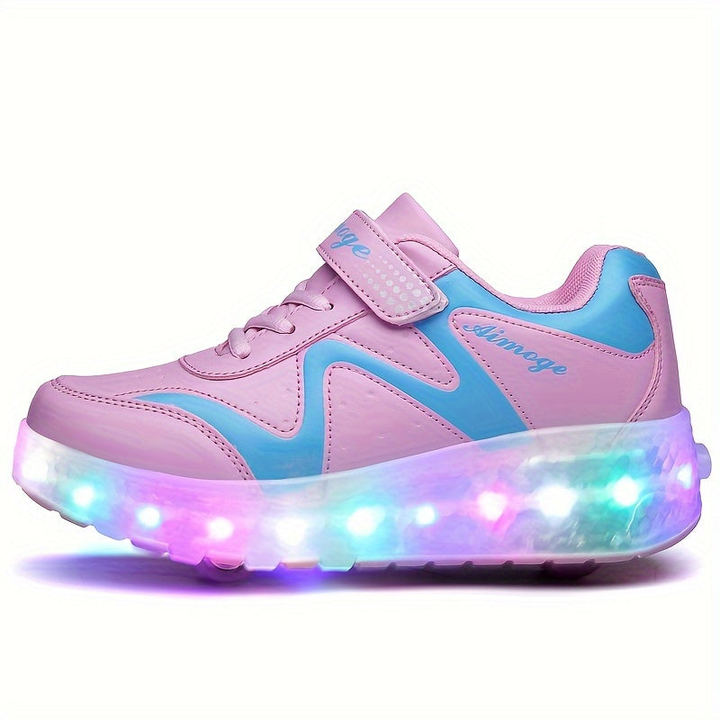 Girl's LED Light Up Roller Shoes with Hook-and-Loop Closure
