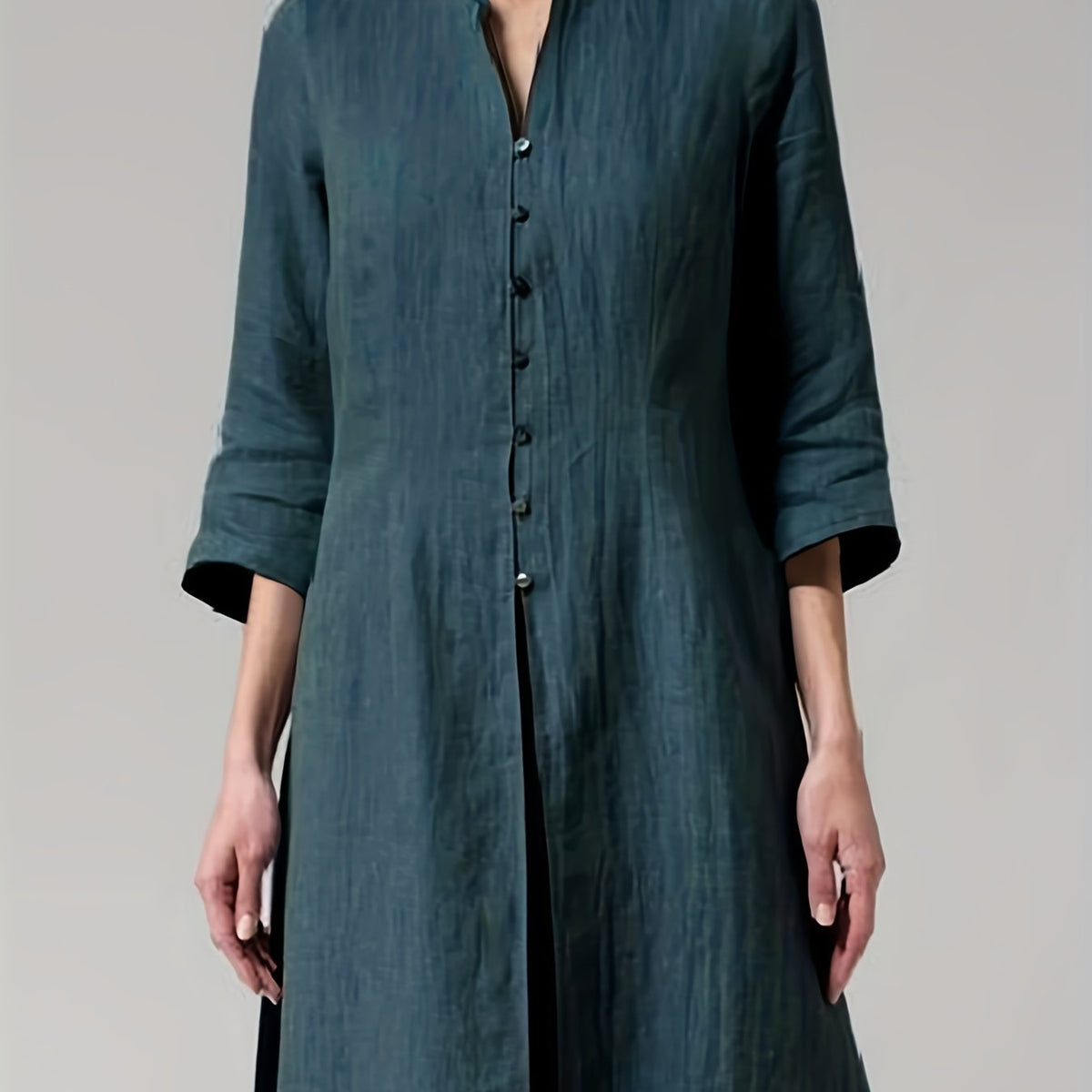 Vintage Solid V Neck Jacket Women's Clothing