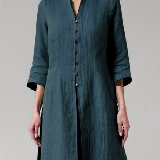 Vintage Solid V Neck Jacket Women's Clothing