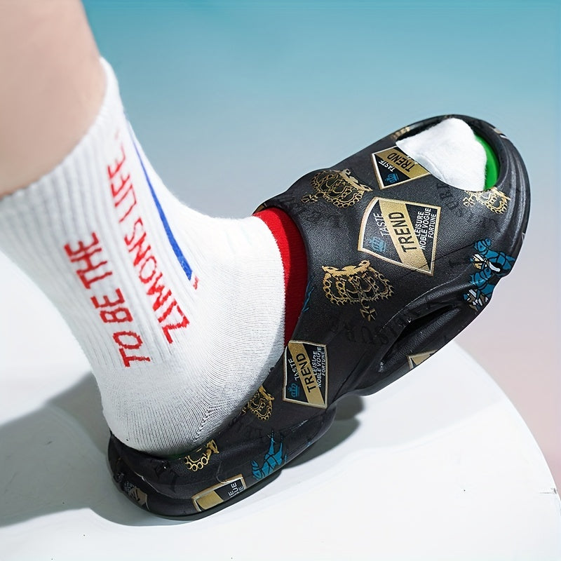 Men's Graphic Print Non Slip Platform Slides