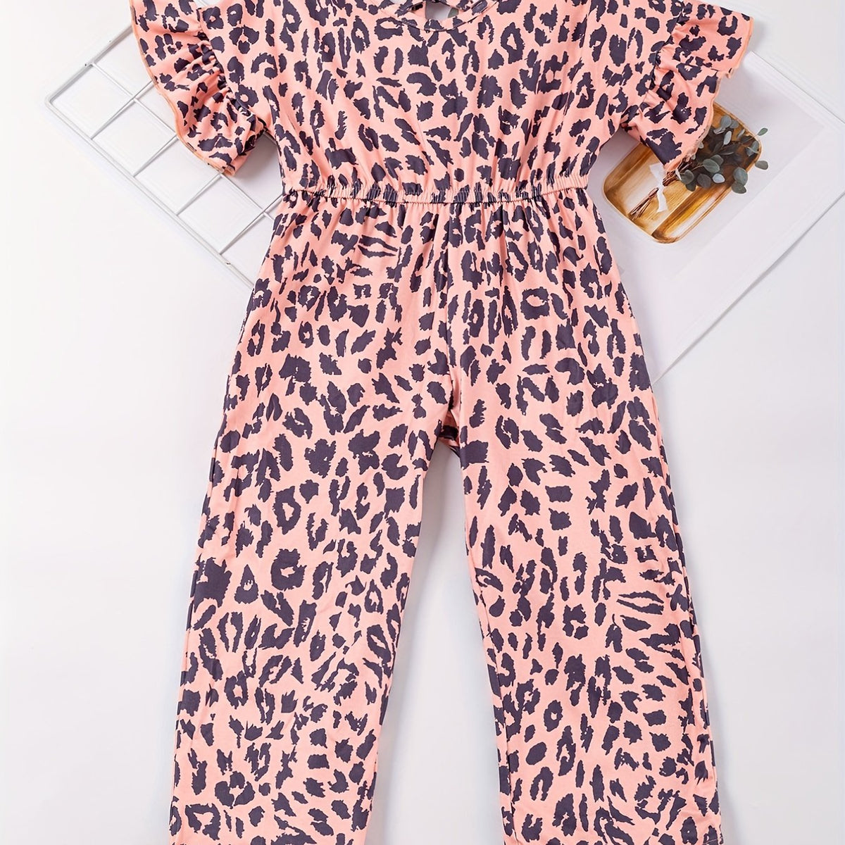 Leopard Print Ruffle Trim Jumpsuit
