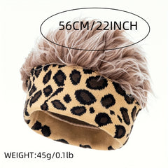 Leopard Print Wig Headband Elastic Hip Hop Beanie Unisex Knitted Hat