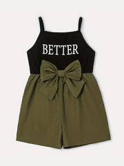 Girls Letter Graphic Bow Front Spliced Cami Rompers Kids Summer Clothes