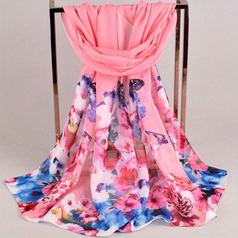 Butterfly Print Silk Scarf Vintage Tie Dye Flower Hijab