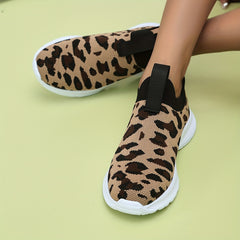 Leopard Pattern Mesh Tennis Sports Shoes Lightweight Non slip Outdoor Sneakers