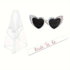 3pcs Bride to Be Glasses Sash and Veil Wedding Bridal Bachelorette Party