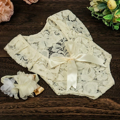 2pcs Baby Hollow Bow Red Lace Photography Clothing Set