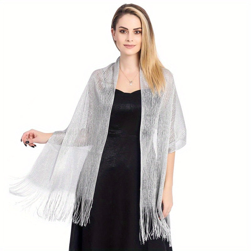 Women's Sparkle Shawl Tassel Wraps Solid Cape Decorative Bikini Cover Up