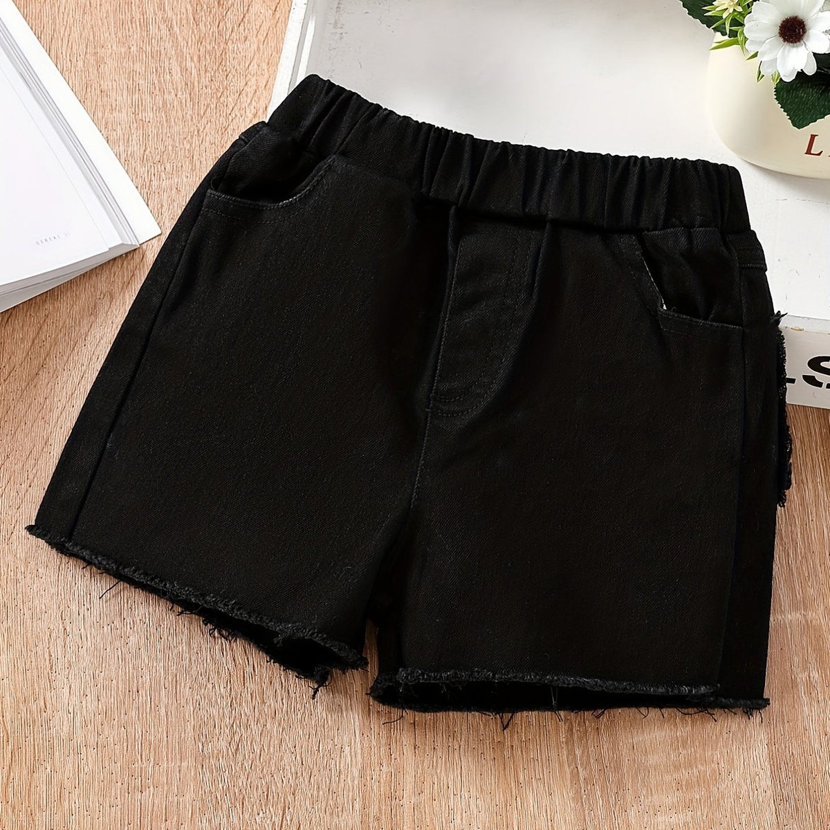 Raw Edge Elastic Denim Shorts Girls Clothes